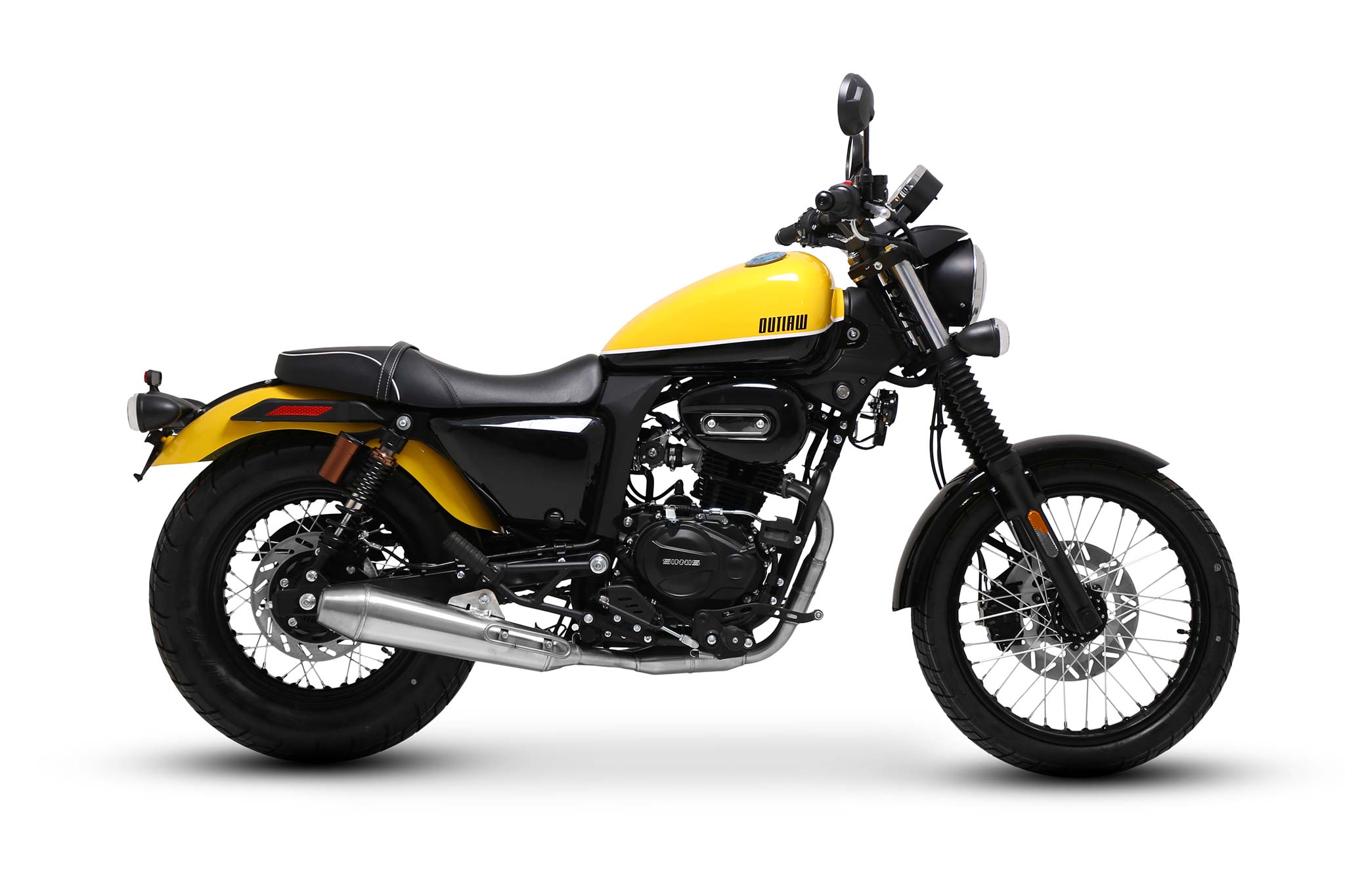2023 yellow Sinnis Outlaw 125 motorcycle