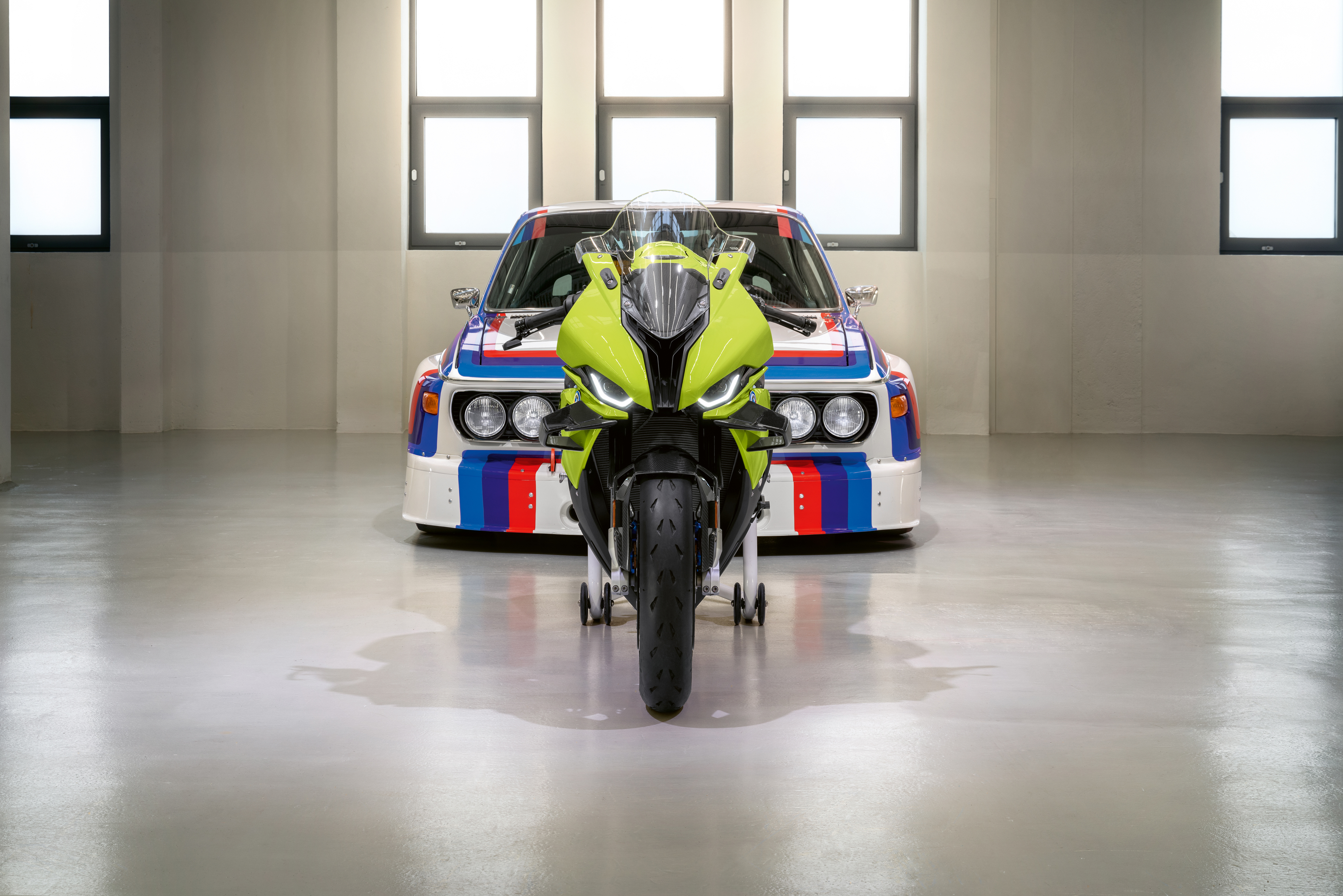 bmw "50 years m" m 1000 rr motorcycle with m series race car